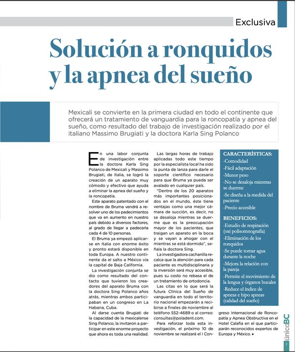 Revista Único BC — 1er. Congreso Internacional de Roncopatía y Apnea Obstructiva
